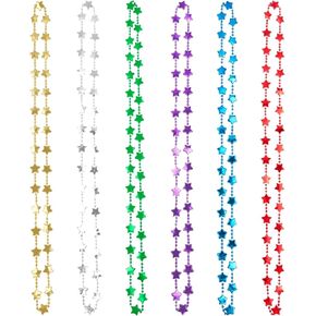 6 Pcs Star Beaded Necklaces, Shiny Metallic Design, Lightweight Plastic, Perfect for Birthday Parties Carnival Celebrations, All Ages Fun in Saudi Arabia