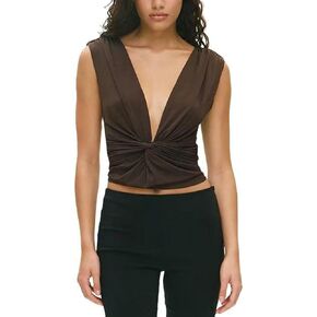 Twist Knot Front Crop Top for Women Ruched Sleeveless Y2K Open Back Vest Camis Blouse Deep V Neck Tank Shirt Low Cut in Saudi Arabia