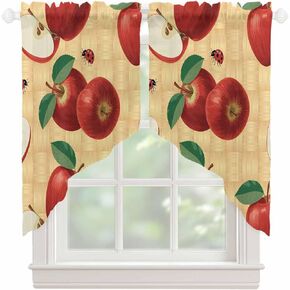 Farmhouse Apples Swag Curtains 36 Inch Length 2 Panels Set, Country Tropical Fruits Watercolor Sheer Curtain Drapes Rod Pocket Valance For Kitchen,Living Room,Bedroom,Bathroom,Cafe Window 56"Wx36"L in Saudi Arabia