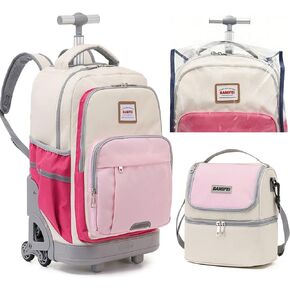 18 Inch Blue Pink Rolling Backpack for Girls, Climb Stairs Kids Rolling Backpack with Wheels School Backpack Spacious Multiple Compartments Quiet Wheels Travel Backpack for Kids in Saudi Arabia