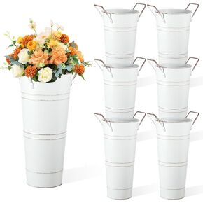 6pcs Galvanized Bucket Bar Flower Bucket Metal Vase with Handles Farmhouse Vases for Flowers Wedding Table Centerpiece Decorations Rustic Vintage Metal Floral Container for Party Home Arrangements in Kuwait