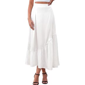 DERAX Womens Summer Flowy Satin Maxi Skirt Silk High Waisted Asymmetrical Pleated 2026 Spring Elegant Long Midi Skirts in Saudi Arabia