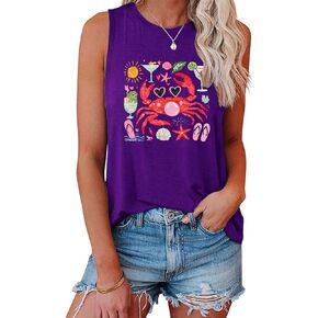 Summer Beach Tank Tops Funny Crab Graphic Tank Tops for Women Loose Fit Sleeveless Shirts Vacation Tees in Saudi Arabia