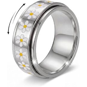Daisy Fidget Ring for Anxiety Relief - 18K Gold Plated Anti-Stress Spinner Band,Stainless Steel Statement Flower Rings for Women Men,Thoughtful Gift for Birthday Valentine's Day, Band Jewelry Size 6-10 in Saudi Arabia