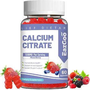 Calcium Citrate Gummies, Chewable 1200mg Calcium Gummies for Women & Men, Calcium Supplement for Muscle & Immune Support, High Absorption, Sugar Free, Mixed Berry Flavor, 60 Count in Saudi Arabia