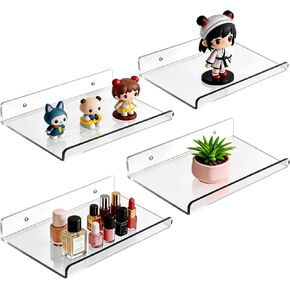 4-Pack Clear Acrylic Floating Shelves with Adhesive & No-Trace Nails - Ultimate No Drill Wall Mounted Display & Storage Organizer for Bathroom, Bedroom, Living Room, Office, 7.87" x 4" (4, U-Shape) in Saudi Arabia