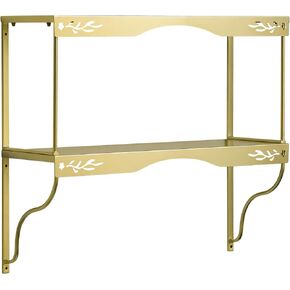 Elegant Gold Wall Shelf — 2 Tier Decorative Metal Storage Floating Shelf with Openwork Floral Pattern, 20" x 24" in Saudi Arabia