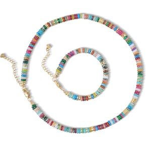 Boho Beaded Choker Necklace & Turquoise Bracelet Set for Women, Natural Stone Jewelry, Handmade Surfer Beach Summer Gifts for Her in Saudi Arabia