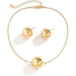 Ball Pendant Necklace and Earrings Jewelry Set for Women Chunky Gold Long Necklace Set for Women, Statement Trendy Stainless Steel Chain Necklaces Prom Fashion Jewelry Gift in Saudi Arabia