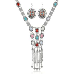 2pcs Turkish Ethnic Jewelry For Women Statement Tribal Necklaces Boho Earrings Long Y Shaped Western Necklaces Jewelry Set in Saudi Arabia