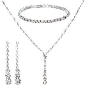 Silver Women Jewelry Set, Rhinestone Crystal Necklace Earrings Bracelet for Mom Wife Daughter Girlfriend, Wedding Party Gift for Bride Bridesmaid in Saudi Arabia