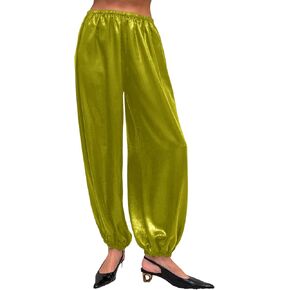 Unybwonn Women Wide Leg Satin Pants Palazzo Balloon Pleated Barrel Silk Pants Casual High Waist Lantern Joggers Trousers in Saudi Arabia