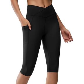 Women's Long Biker Shorts Hiking Knee Length Capri Leggings, High Waisted Bermuda Shorts with Pockets 14 Inch in Kuwait