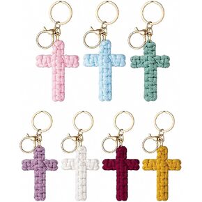 7 PCS Macrame Cross Keychain, Handmade Soft Jesus Christian Key Chain Car Accessories for Women Men Gifts in Saudi Arabia