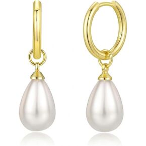 Gmai 18K Stainless Steel Gold Plated Teardrop Pearl Dangle Huggie Hoop Earrings for Women,Hypoallergenic Lightweight Gold Pearl Drop Earrings,Trendy Wedding Bridesmaid Jewelry Gifts for Women in Saudi Arabia