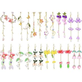 NEWITIN 12 Pairs Flower Earrings for Women Floral Tassel Earring Set | Hypoallergenic, Long Dangle Flower Leaf Designed, Multicolour Florals, Various Flowers, Gold Statement Earrings for Women in Saudi Arabia