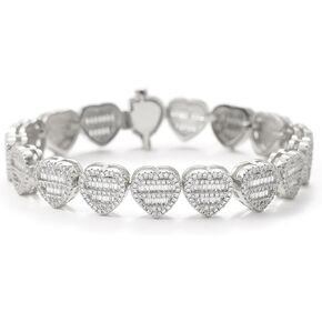 Lulu Mel Iced Out 12mm Heart Bracelet Baguette Diamond Bracelet For Women, Hip Hop Mens Full CZ 14K Gold Plated Chain Bracelet Rapper Chains With Jewelry Box in Saudi Arabia