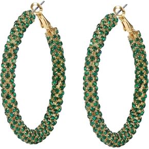 Sparkly Green Rhinestone Earrings, Large Emerald Green Earrings For Women, Trendy Hoop Statement Jewelry, Lightweight Prom Accessories, Chic Party Gifts in Saudi Arabia