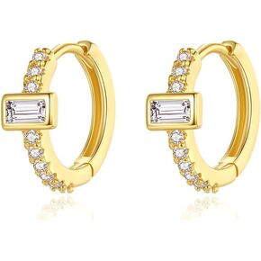 Vintage 14K Gold Hoop Earrings for Women, Emerald Cut Moissanite Huggies Earrings, Sophisticated Jewelry Gift in Saudi Arabia