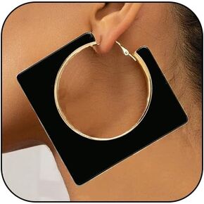 Acrylic Hoop Earrings for Women Large Square Neon Dangle Drop Earrings Statement Geometric Vintage Party Jewelry in Saudi Arabia