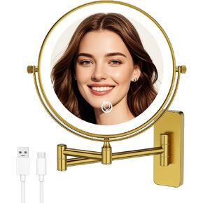 GURUN 8" Wall Mounted Makeup Mirror,Magnifying Dual-Side Mirror,| 360° Rotation & Extended Arm Bathroom Mirror| 14" L x 14" W Retro Gold-led Light 7X M1406DGJ(8",7X) in Saudi Arabia