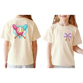 Kids Little Girls Baseball Shirt Short Sleeve Coquette Bow Ice Cream Front Back Both Sides Print T-Shirt Top in Saudi Arabia