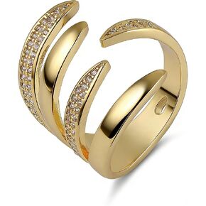 HZMAN 14K Gold Plated Hypoallergenic Adjustable Open Rings for Women, Sparkling Cubic Zirconia Statement Fashion Jewelry for Daily Wear Party Anniversary Birthday Gift for Her in Kuwait