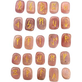 Rose Quartz Rune Stones with Engraved Elder Futhark Alphabet Natural Runes Stones for Wicca Crystals Healing Chakra Reiki in Saudi Arabia