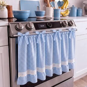 Green Gingham Oven Skirt Curtain Cotton Blend Stove Cover with Ruffled Lace Trim Farmhouse Tie Top Oven Door Curtain for Cottage Kitchen, 30.5x21.5 Inch in Saudi Arabia