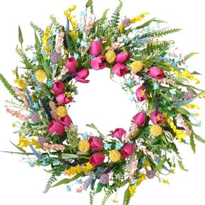 Spring Tulip Wreath for Front Door, 22 Inch Tulip Lavender Floral Wreath, Artificial Spring Summer Wreath for Indoor Outdoor Door Wall Window Decor, Seasonal Home Decor in Saudi Arabia