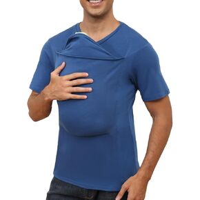 ThusFar Mens Baby Carrier Shirt Dad Shirt Short Sleeve Baby Wearing T-Shirt V Neck Pocket Tee Shirts Black M in Kuwait