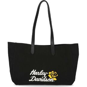 Harley-Davidson Women's H-D Rose Summer Canvas Tote Bag w/Leather Straps, Black in Saudi Arabia