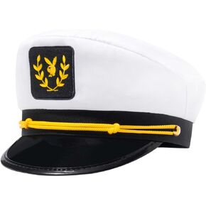 Playboy Captain’s Hat, Unisex White & Black Sailor Cap with Gold Embroidery, Adjustable One Size Accessory for Costume or Lounge Wear in Saudi Arabia