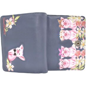 Shag Wear Piggies at the Market Small Wallet for Women, Vegan Faux Leather Bifold Wallet with Pig and Farm Market Design, Zipper Coin Pocket, Dark Grey 4.5" in Kuwait
