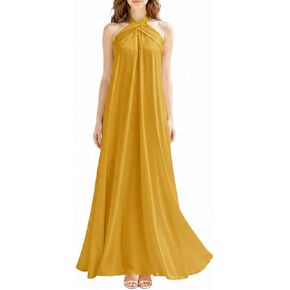 SUNSTORY Women's Halter Satin Maxi Dress: 2026 Sleeveless A-Line Ruffle Swing Flowy Long Summer Semi Formal Evening Gown in Saudi Arabia