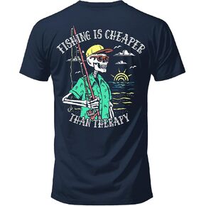 Salty Bones Fishing is Cheaper Than Therapy Fisherman Graphic T-Shirt, 100% Ringspun Cotton, Classic Fit, Printed in USA in Saudi Arabia