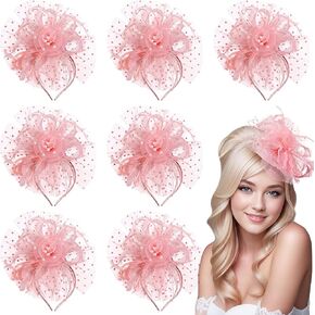 8 Pcs Fascinators Hat, 20s 50s Pillbox Hat, Flower Mesh Ribbons Feathers on a Headband and a Clip, Cocktail Tea Party Headwear Gift for Women Costume Accessories, Photo Pink in Saudi Arabia