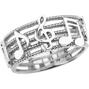 High Polished Sterling Silver Treble Clef with Musical Notes Band Ring in Saudi Arabia
