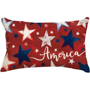 RABUSOFA 4th of July Patriotic Memorial Day Throw Pillow Covers 12x20 Red White and Blue Star Independence Day Cushion Case,America Outdoor Lumbar Decoration for Home Couch(2red-12) (red) in Saudi Arabia