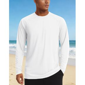 Men's Long Sleeve Quick Dry Shirts UPF 50+ Sun Protection UV SPF Rash Guard Swim Shirt Fishing Athletic T-Shirts, White, XL in Kuwait