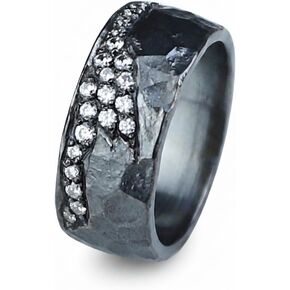 925 Silver Hammered Diamond Band Ring, Mens Diamond Wedding Ring, Black Rhodium Band Ring in Saudi Arabia