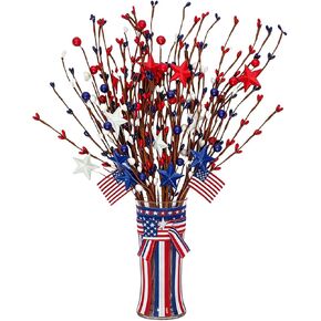4 Pack Patriotic Flowers Artificial Red White Blue Berry Stem Picks Fade Resistant Adjustable Stems 4th of July Decorations for Home Office Vase Patriotic Decorations for Memorial Day Labor Day in Saudi Arabia