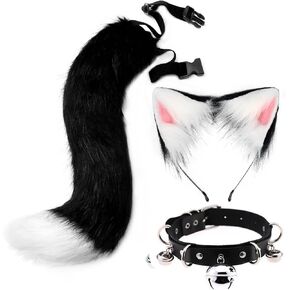 QinRuan Faux Fur Cat ears and Tail & Bell Collar Set Anime Cosplay Party Costume Accessories in Saudi Arabia