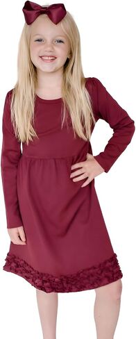 ARB Blanks Girls Long Sleeve Ruffle Waist Dress | Ruffle Hem Skirt Design | Double Needle Neckline | Comfortable Fabric in Kuwait