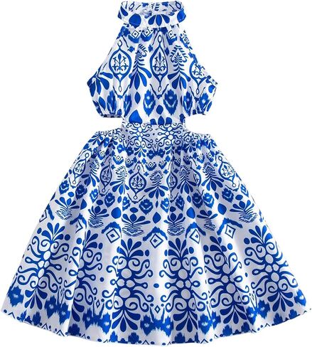 SweatyRocks Girl's Summer Halter Short Dresses Cut Out Sleeveless Tribal Print Flowy A Line Dress in Kuwait
