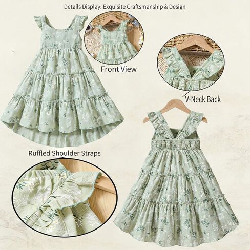 Girls Summer Dress - Soft Cotton Sleeveless Floral Wedding Guest Dress, Little Princess Casual Party Outfits in Kuwait