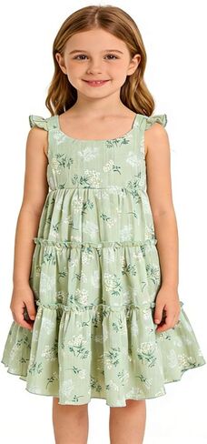 Girls Summer Dress - Soft Cotton Sleeveless Floral Wedding Guest Dress, Little Princess Casual Party Outfits in Kuwait