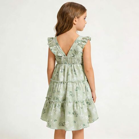 Girls Summer Dress - Soft Cotton Sleeveless Floral Wedding Guest Dress, Little Princess Casual Party Outfits in Kuwait