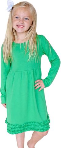 ARB Blanks Girls Long Sleeve Ruffle Waist Dress | Ruffle Hem Skirt Design | Double Needle Neckline | Comfortable Fabric in Saudi Arabia