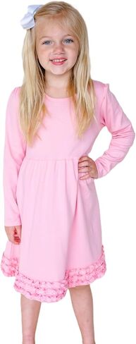 ARB Blanks Girls Long Sleeve Ruffle Waist Dress | Ruffle Hem Skirt Design | Double Needle Neckline | Comfortable Fabric in Kuwait